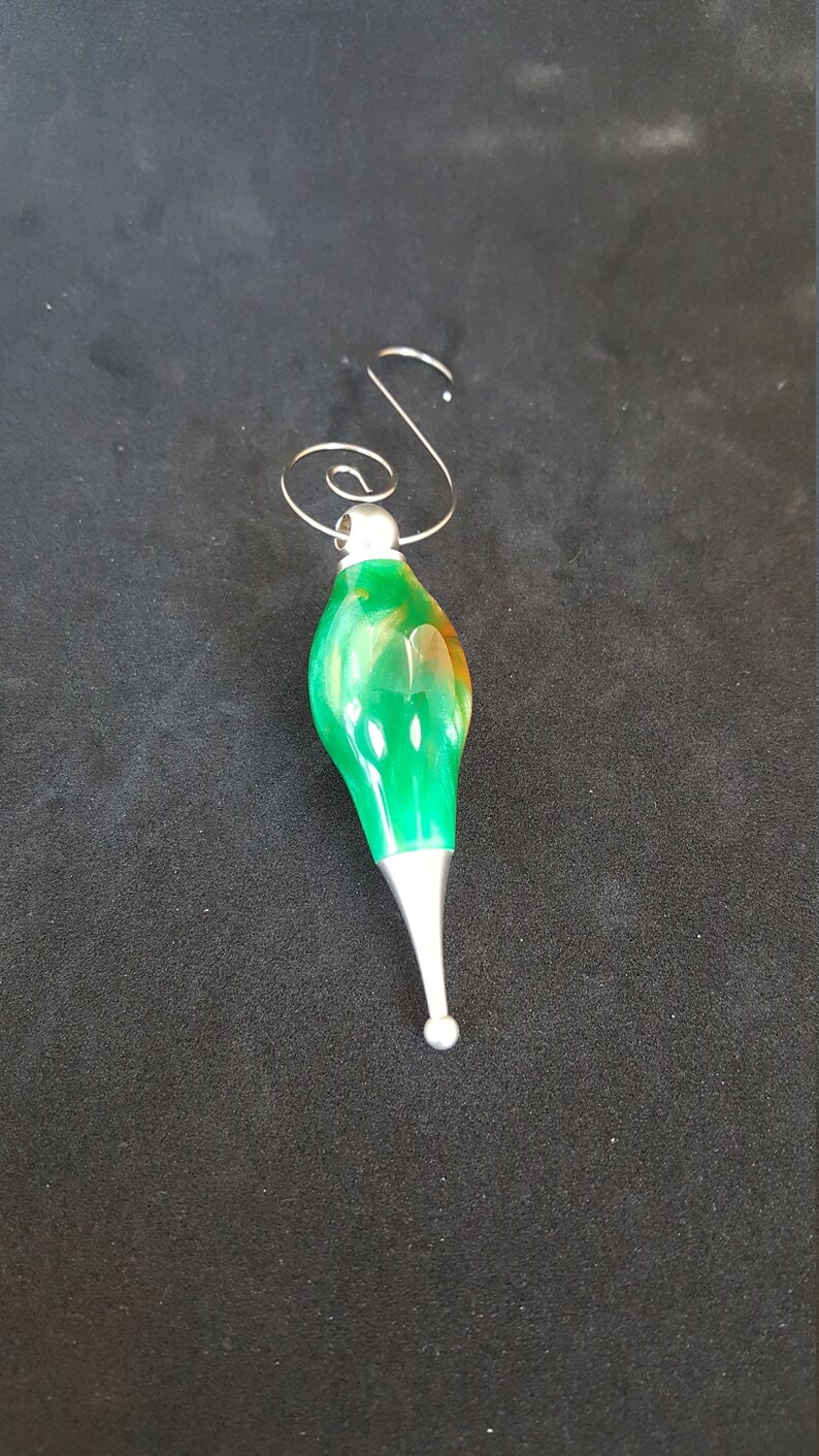 Green and Orange Swirls Handmade Christmas Ornament