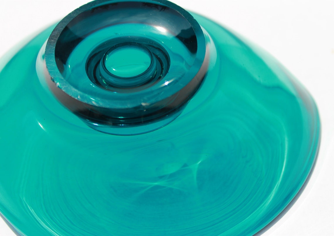 MCM Teal blue Swirl Viking Glass Candle Holders Set of 2 Etsy
