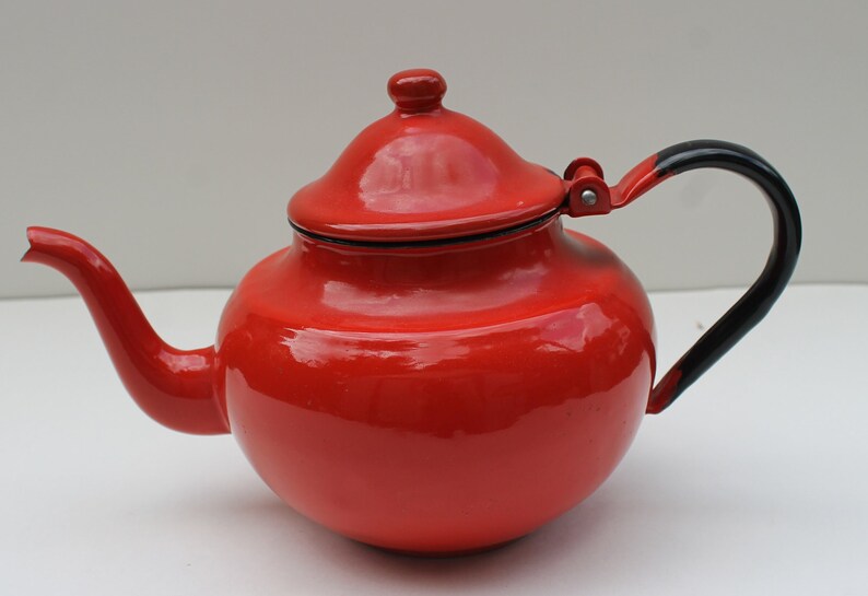 Enamel Tea Kettle Vintage Red Kitchen/ Retro Home Decor / Mid Etsy