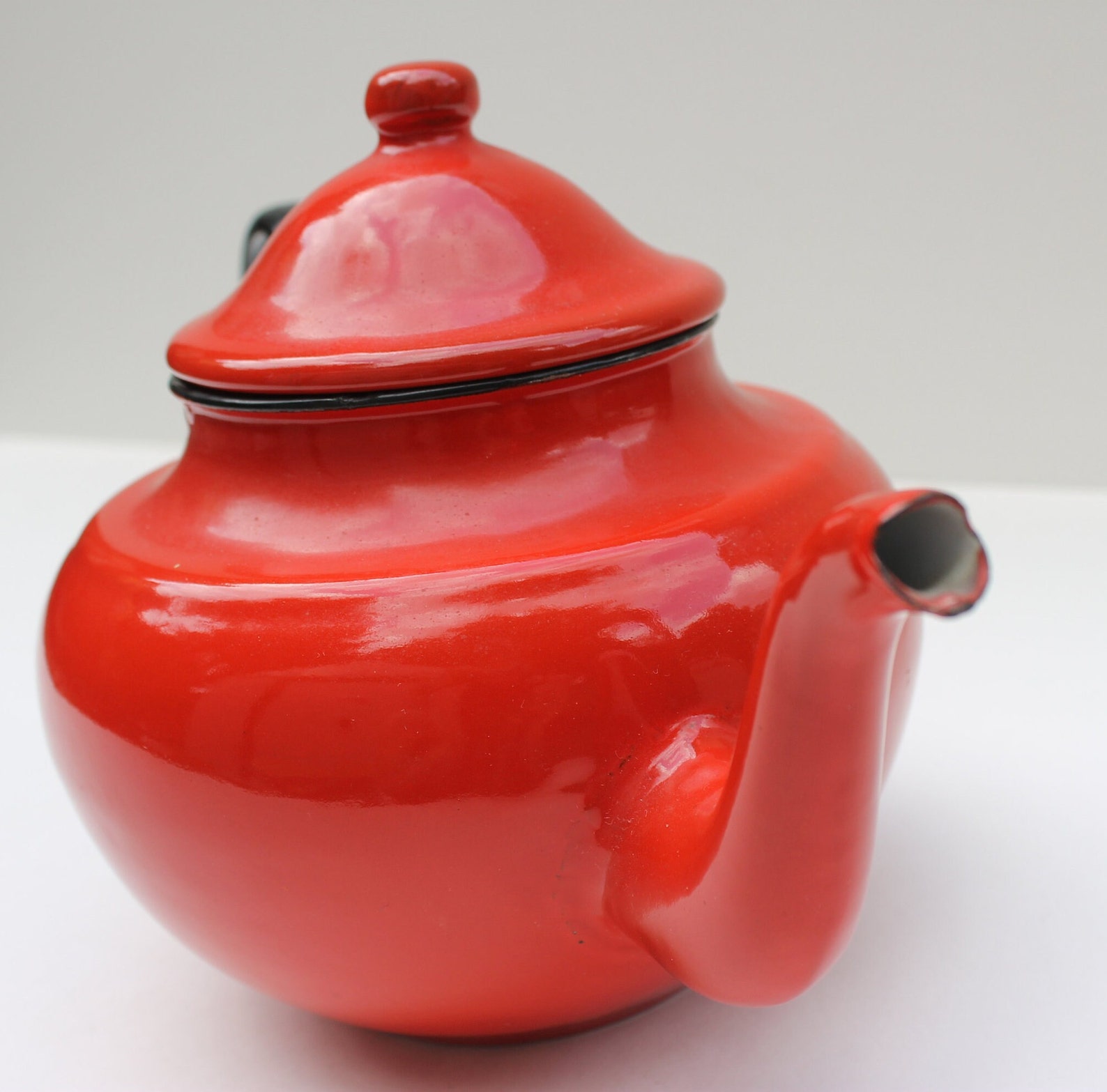 Enamel Tea Kettle Vintage Red Kitchen/ Retro Home Decor / Mid Etsy