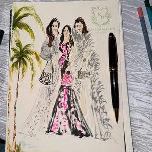 Wedding guest portraits West Palm Beach live custom fashion sketches, live painting, event illustrator, Wedding Artist Miami Florida Naples