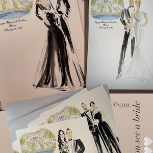 Ritratti degli invitati al matrimonio a Miami, schizzi di moda personalizzati dal vivo, ricordi dipinti dal vivo, illustrazioni di eventi dal vivo, artista per matrimoni a Miami, Florida