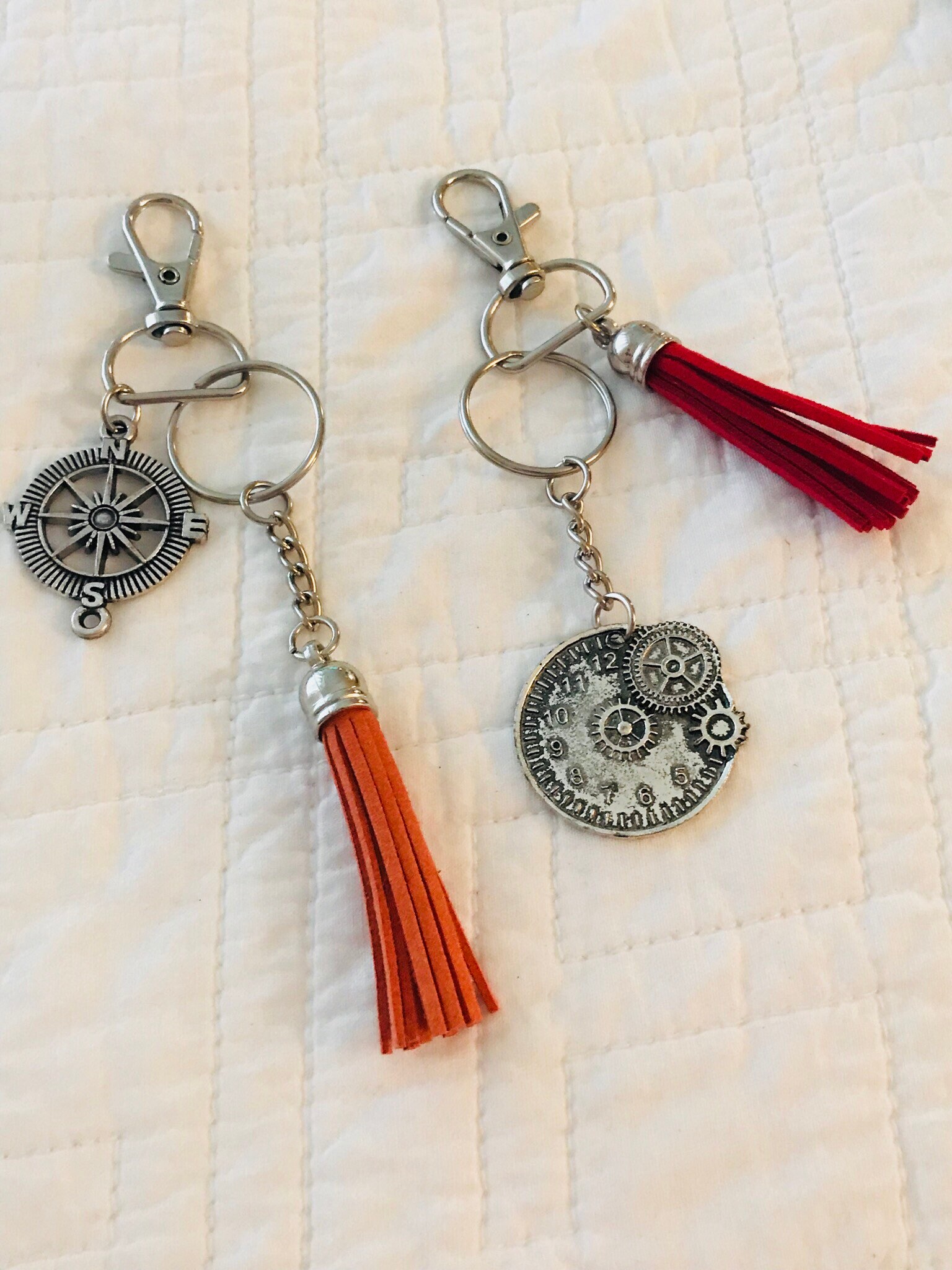 Cute Antique Clock Keychain with Red Tassel Etsy
