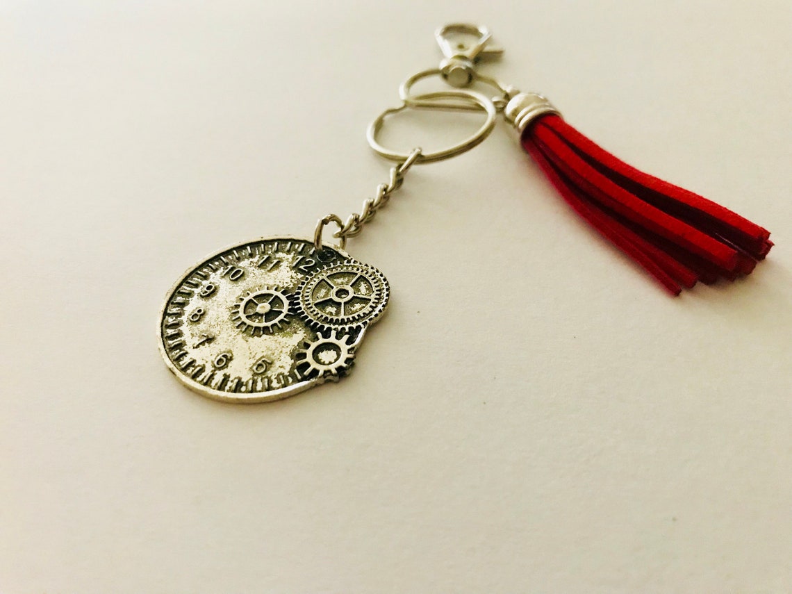 Cute Antique Clock Keychain with Red Tassel Etsy