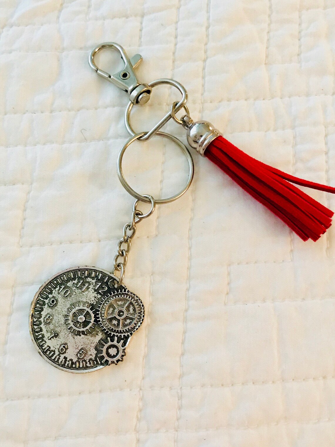 Cute Antique Clock Keychain with Red Tassel Etsy