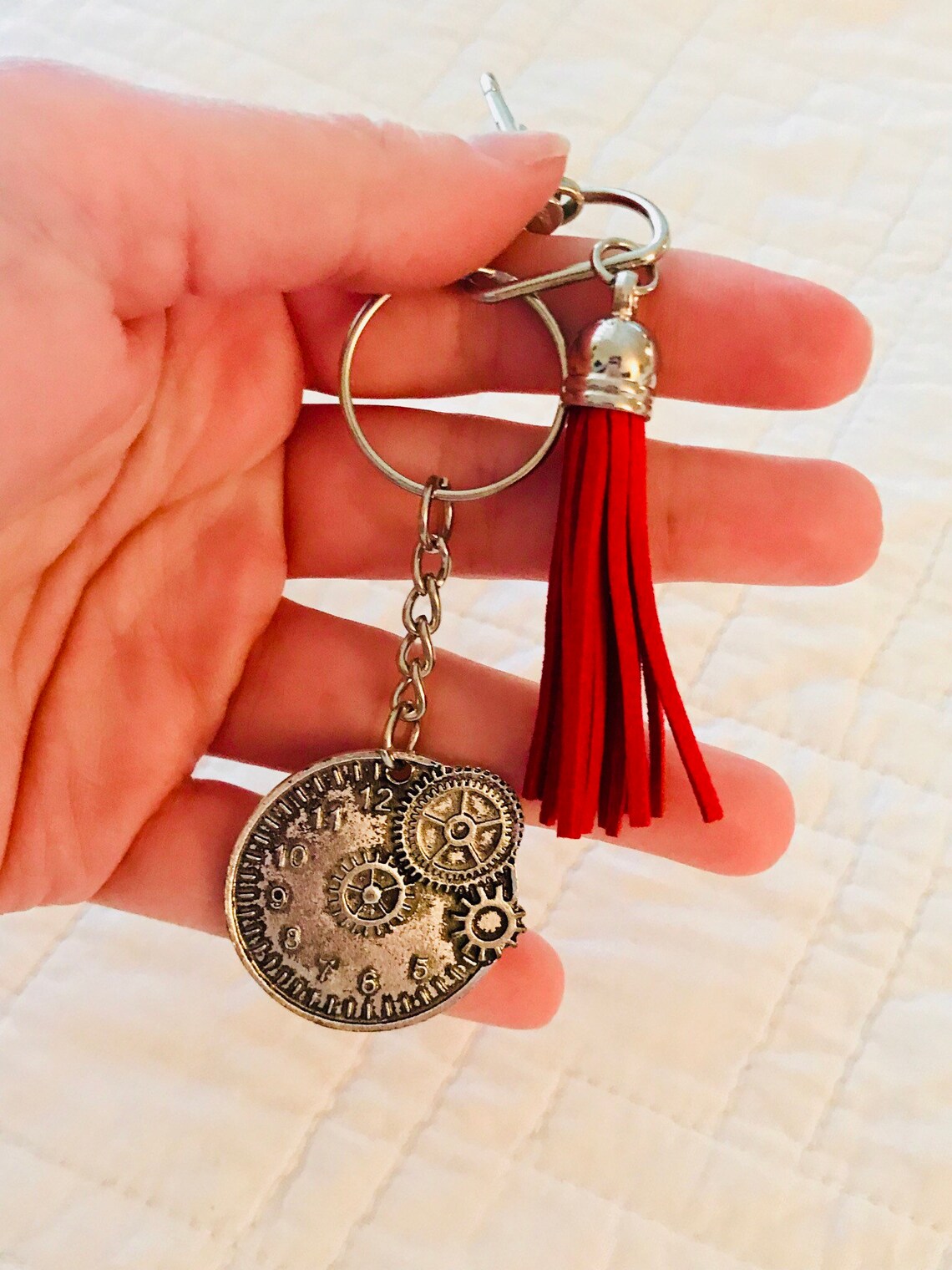 Cute Antique Clock Keychain with Red Tassel Etsy