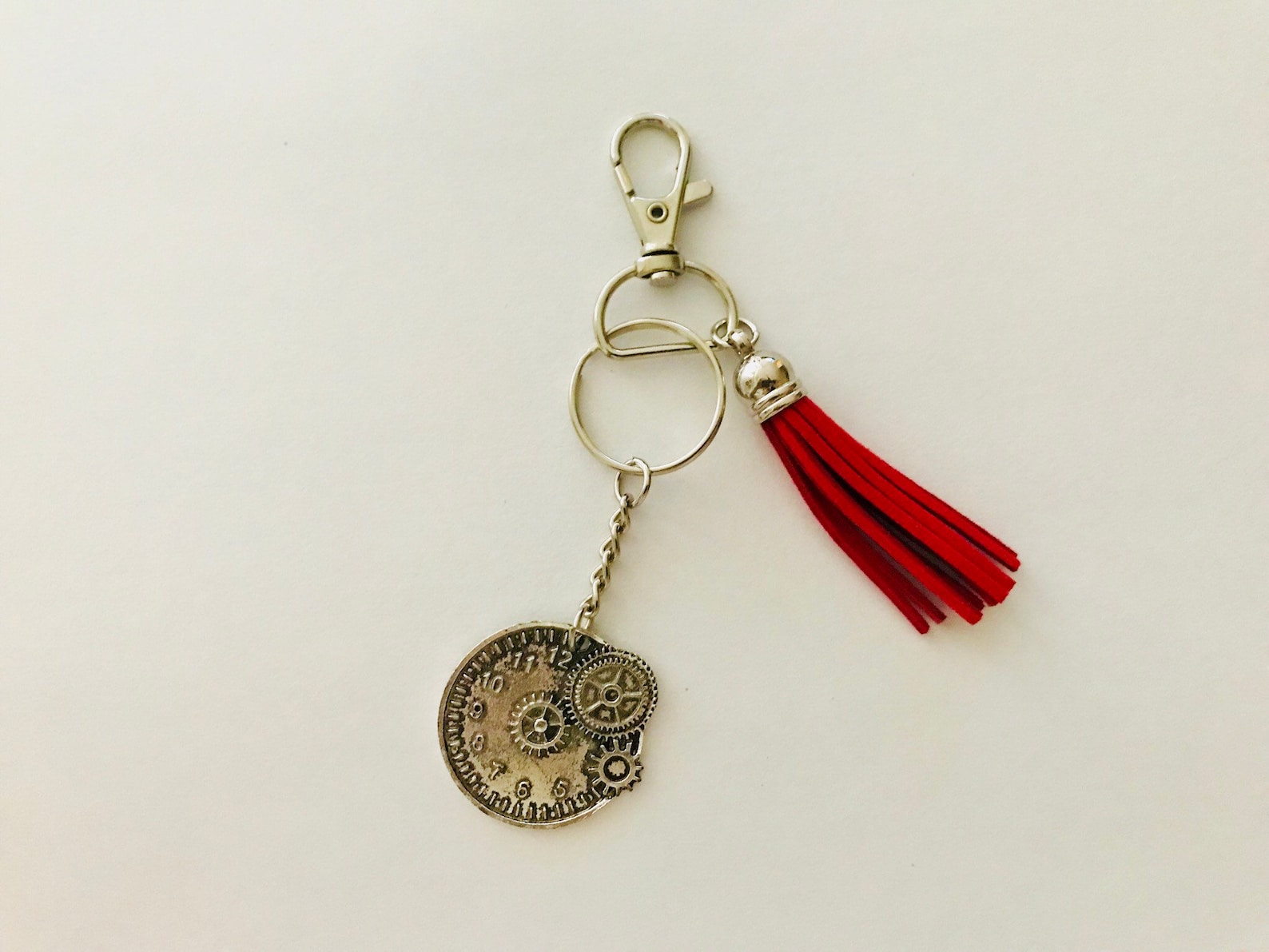 Cute Antique Clock Keychain with Red Tassel Etsy