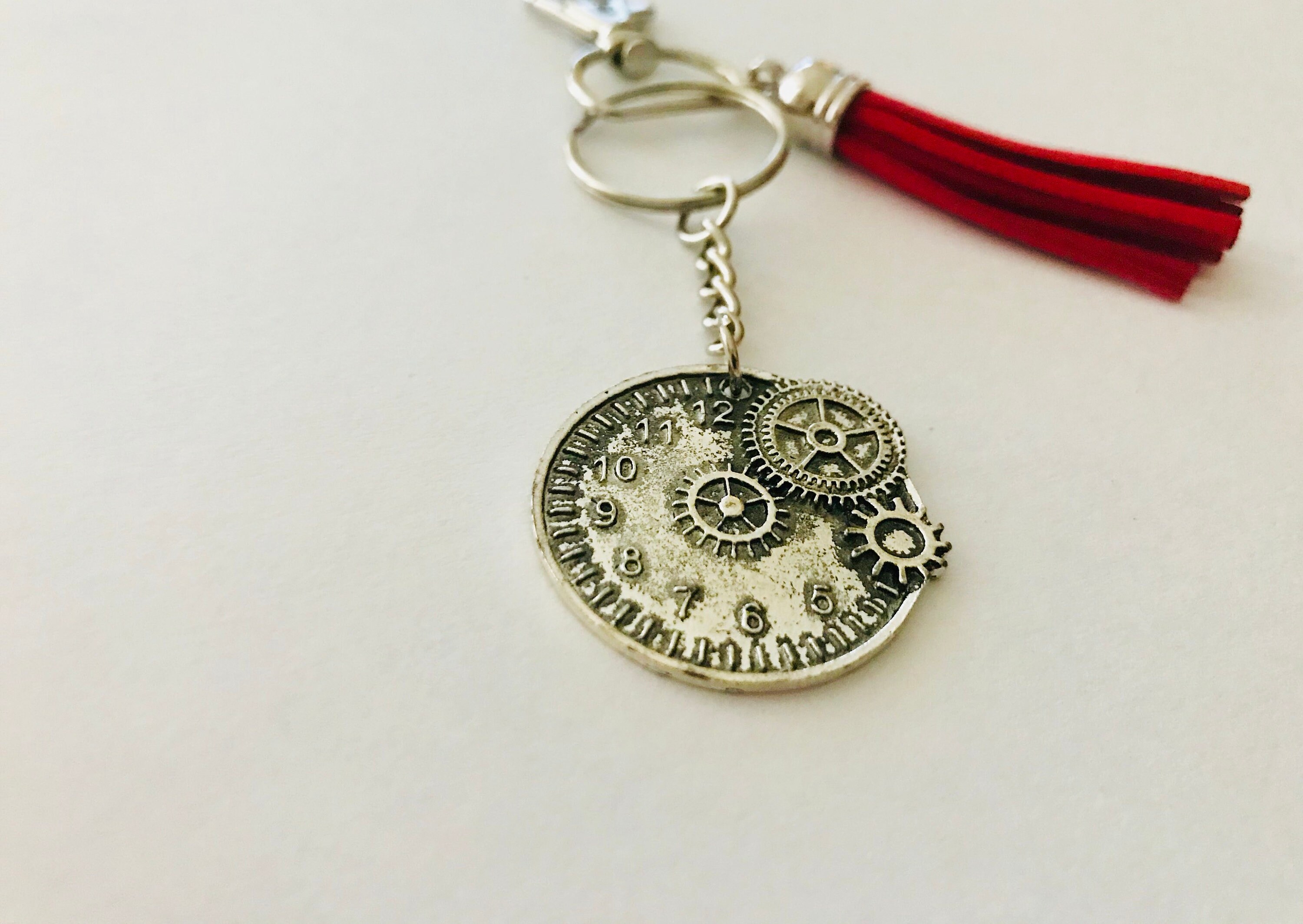 Cute Antique Clock Keychain with Red Tassel Etsy