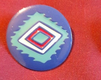 Vintage blauwe en witte Zuidwest-Westerse stijl jaren 1980 Metalen 1 inch oorbellen