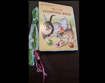 Handgemaakte OOAK geüpcycled Little Golden Book Junk Journals smash art