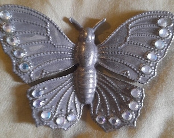 Vintage Pewter Miniature Butterfly with Rhinestones for crafts or display
