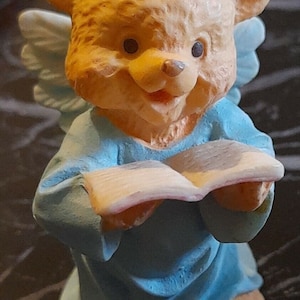 Vintage 1995 Angel Teddy Babies Figurine mini Miniature bear hymm book singing