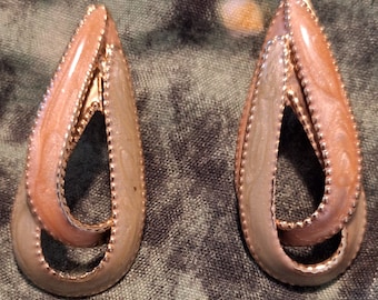 Vintage Enamel Peach and Green Pastel Gold Tone Teardrop Earrings