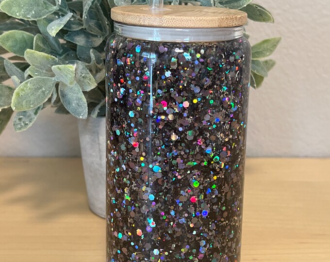 Onyx Glitter Snow Globe Glass Can Etsy