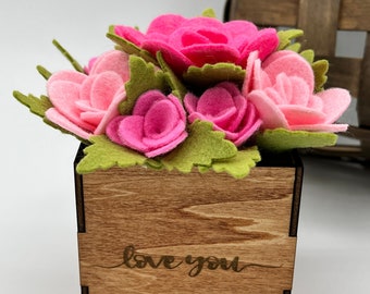 READY TO SHIP felt flower arrangement, Mother’s Day flowers, gift for mom, felt rose, potted felt flower, gift for her, pink flower, felt