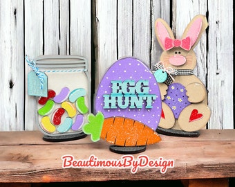 Easter decor, Easter Bunny, Jelly Bean Jar, Easter Egg, Easter shelf sitter, Easter mantle decor, spring decor, spring shelf sitter