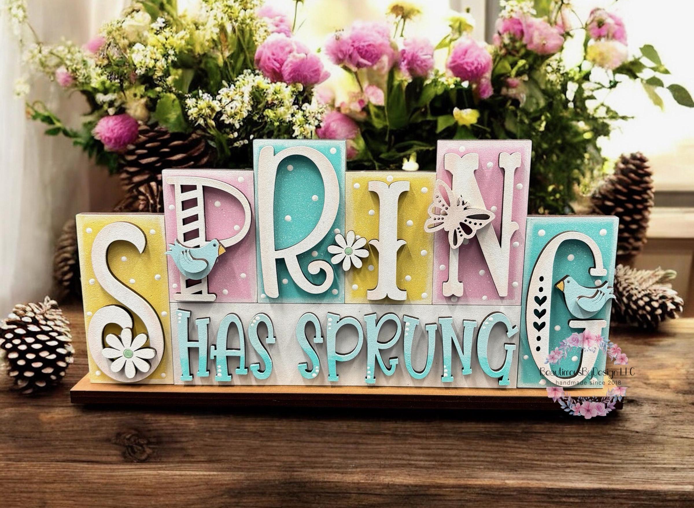 Spring word block, spring decor, springtime shelf sitter, Easter 2025, office decor, handmade decor, hand painted, housewarming