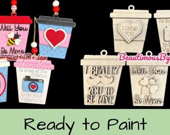 DIY gift card holder ornament, ready to paint ornament, paint party, family craft, paint your own ornament, Valentine's Day coffee gift card