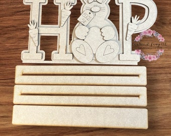 READY TO PAINT Hop shelf sitter, ready to paint Easter decor, paint party, family craft, paint your own decor, Easter wood blank, Easter