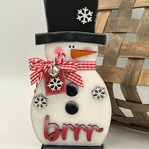 Snowman decor, snowman shelf sitter, holiday decor, Christmas mantle decor, winter decor, standing snowman, hand painted, brrr