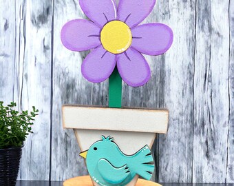 Spring decor, spring flower, wooden flower, spring bloom, shelf sitter, desk decor, gift for her, gift for mom, Mother's Day gift, grandma