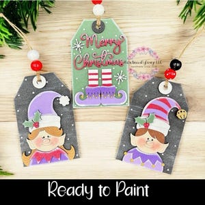 READY TO PAINT Christmas gift tag, Christmas ornament, elf ornament, Christmas gift card holder, ornament gift, reusable gift card tag