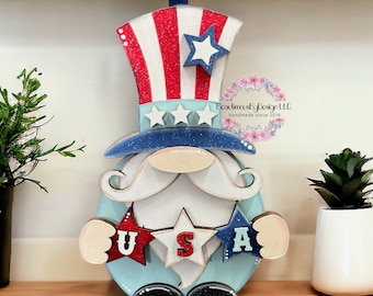 Uncle Sam gnome, patriotic decor, Uncle Sam shelf sitter, Americana gnome, 4th of July gnome, Americana decor, mantle decor, July 4th