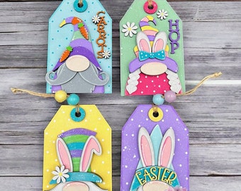 Easter gnome, Easter gift tag, Easter gift card holder, Easter basket tag, spring decor, handmade gift, reusable gift card holder