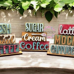 Coffee word stackers, coffee bar decor, handmade decor, hand painted, housewarming, office decor, coffee decor