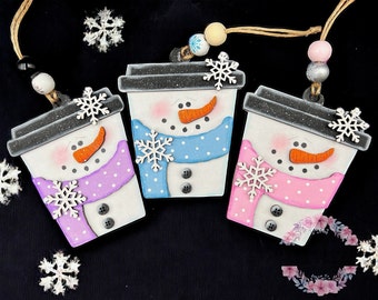 Gift card holder ornament, Christmas ornament, snowman ornament, coffee giftcard holder, snowman gift card holder, reusable gift card holder