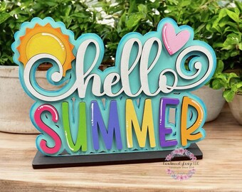 Hello Summer shelf sitter, summer decor, summer mantle decor, gift for mom, gift for her, mantel decor, office decor, housewarming