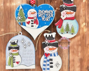 Snowman ornament, Christmas tree ornament, 3D ornament, handmade ornament, hand painted, holiday ornament, whimsical ornament, snowman gift