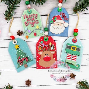 Christmas gift tag, Christmas gift card holder, elf, reindeer, Santa, gift for her, gift for him, handmade gift, reusable gift card holder image 1
