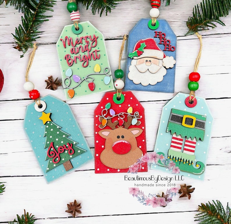 Christmas gift tag, Christmas gift card holder, elf, reindeer, Santa, gift for her, gift for him, handmade gift, reusable gift card holder image 1