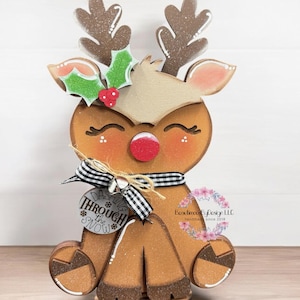 Reindeer decor, Christmas decor, reindeer shelf sitter, holiday decor, Christmas mantle decor, winter decor, standing reindeer, hand painted