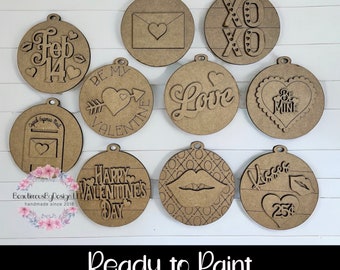 DIY Valentine's Day ornament, Valentine's gift, ready to paint ornament, paint party, family craft, paint yourself, ornament wood blank