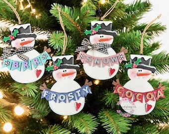Snowman ornament, Christmas tree ornament, melting snowman, handmade ornament, holiday ornament, whimsical ornament, snowman gift, 3D design