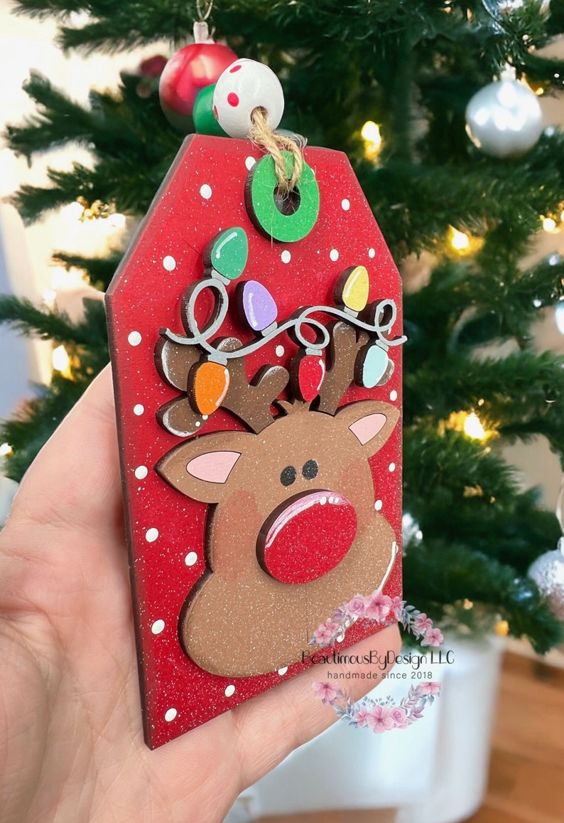 Christmas gift tag, Christmas gift card holder, elf, reindeer, Santa, gift for her, gift for him, handmade gift, reusable gift card holder image 7