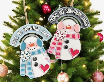 Snowman ornament, Christmas tree ornament, melting snowman, handmade ornament, holiday ornament, whimsical ornament, snowman gift, 3D design