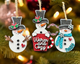 Snowman ornament, Christmas tree ornament, 3D ornament, handmade ornament, hand painted, holiday ornament, whimsical ornament, snowman gift