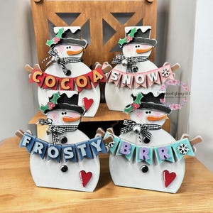 Snowman decor, snowman shelf sitter, snowman with banner, holiday decor, Christmas mantle decor, winter decor, standing snowman