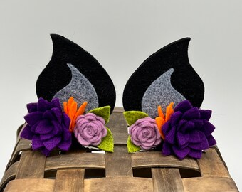 READY TO SHIP bat ears, bat ear hair clip, felt hair accessory, felt bat ears, photo prop, dress up, bat costume ear, felt flower, Halloween