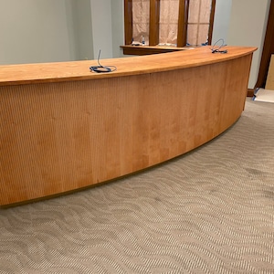 Curved cash wrap reception desk image 1