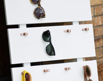 Wood sunglass storage rack rose gold