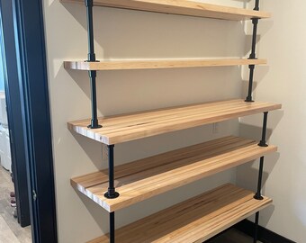 Butcher block pantry shelving storage