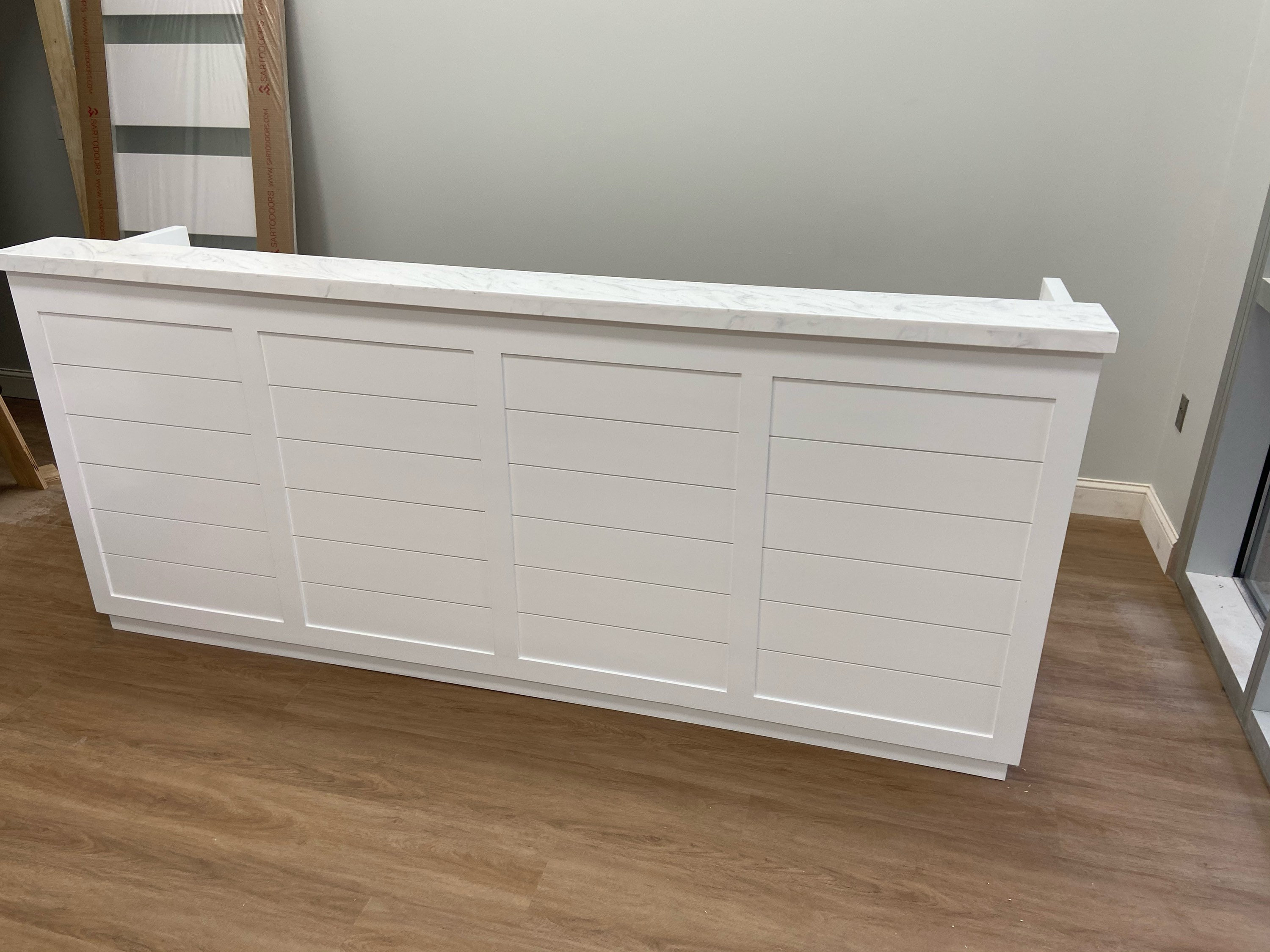 Shiplap reception desk deals