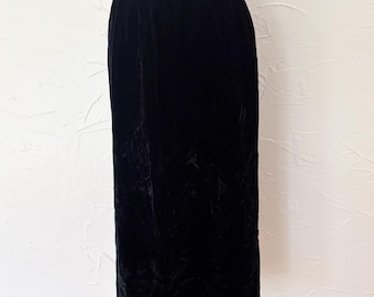 90s Goth Maxi Black Velvet Straight Skirt with Buttons Up Back | Large/32" Waist