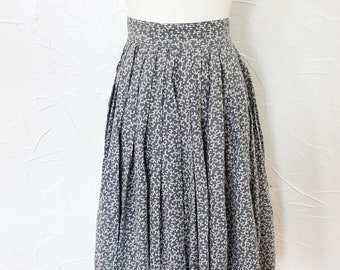 50s Gray Cream Black Filigree and Striped High Waist Cotton Skirt | Extra Small/25" Waist