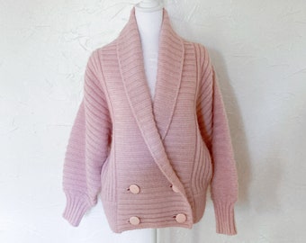 80s Chunky Light Pink Wrap Double Breasted Sweater | Large/2X