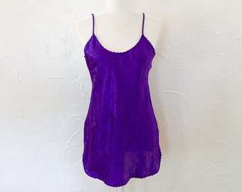 70s/80s Purple Floral Jacquard Satin Slip Dress | Small/Medium